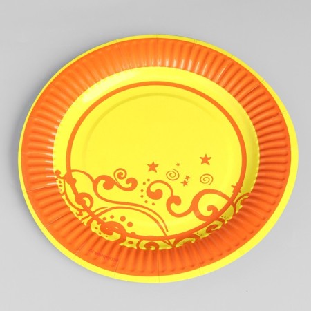 Disposable plate "orange" laminated, cardboard, 18 cm-1