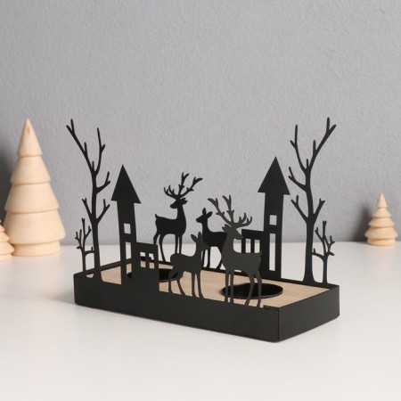 Climber Metal, wood on 2 candles "deer and houses" d = 4 cm 7.5x18x14 cm-3