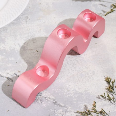 Summary "Waves" for three candles from gypsum, 23.5x3.5x8cm, pink-1