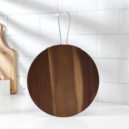Groot board with a metal handle, round, 35.8 × 25 × 1.6 cm, tropical acacia