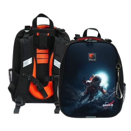 School backpack 38 x 30 x 16 cm, ergonomic back, Stavia "Cosmonaut", black