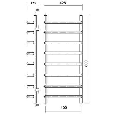 Water heated towel rail Domoterm "Stefano", P8, 8 crossbars, 400 x 800 mm, bronze-2