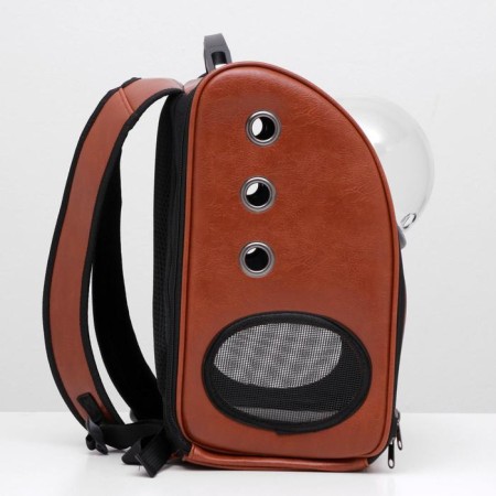 Backpack for carrying animals "Eleans", with a viewing window, 32 x 18 x 37 cm, brown-1
