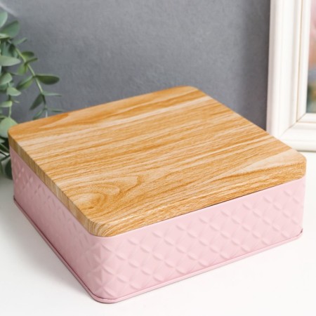 Casket Metal Square "ROMBA" Pink, wood cover 6x17x17 cm