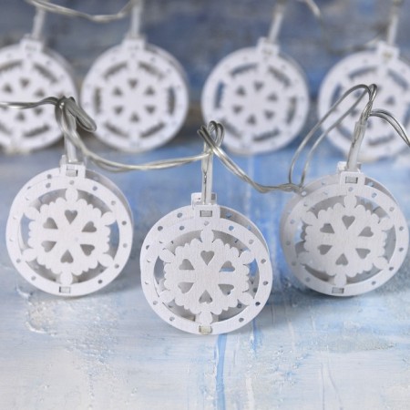 Garland “thread” 2 m with nozzles “snowflake”, ip20, transparent thread, 10 led, warm white glow, aah2-1