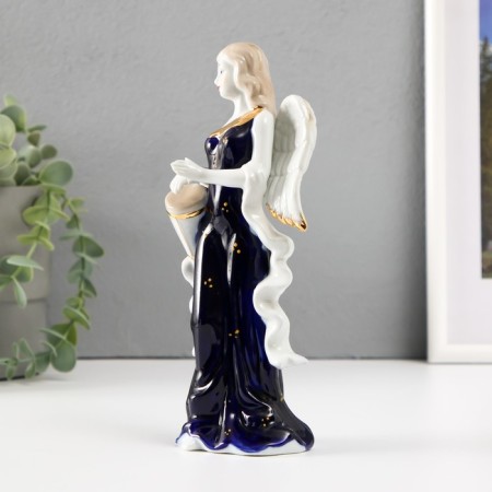 Souvenir porcelain angel with a cobalt drum 20cm-3