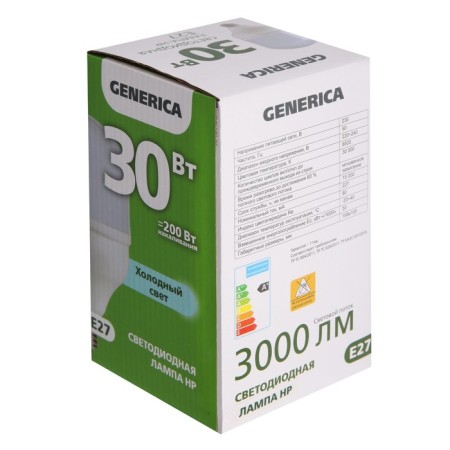 LED LED Generica HP, 30 W, 6500 K, E27, 230 V, LL-HP-30-230-65-E27-G-1