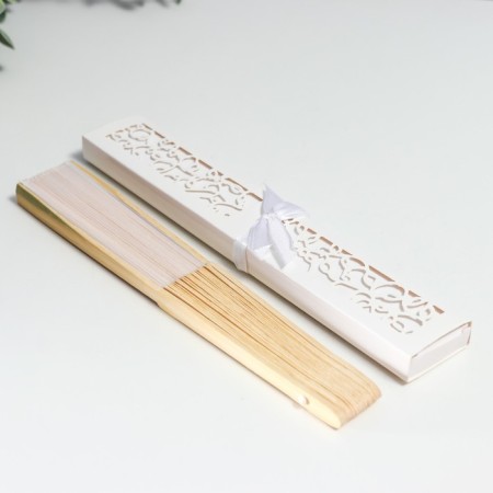 Fan bamboo, textiles h = 21 cm "monocet" in a box, white-6