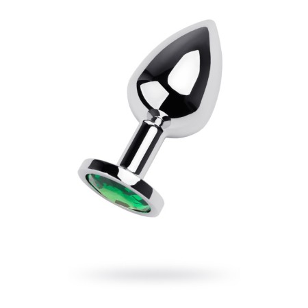 Anal plug Metal by Toyfa, silver, emerald, 8 cm, d = 3.4 cm