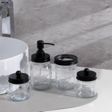 A set of bathroom accessories, 4 items (dispenser, glass for brushes, 2 jars), black color
