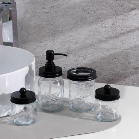 A set of bathroom accessories, 4 items (dispenser, glass for brushes, 2 jars), black color