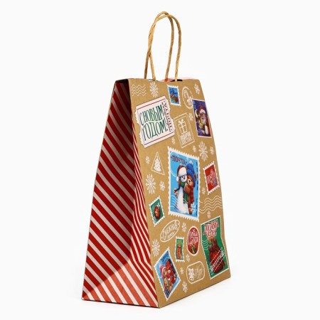 Package with the valve "New Year's Post", craft, glitter, 19.5 x 10 x 25 cm, New Year-2