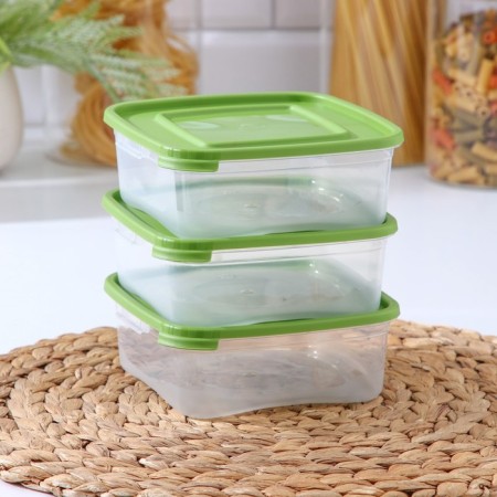A set of food containers "Cascade", 14 × 14 × 5.5 cm, 700 ml, 3 pcs, color mix