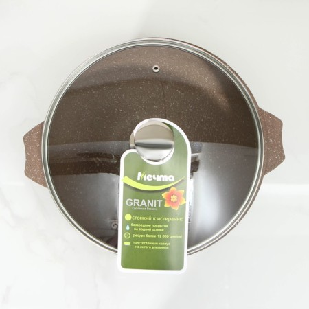 Kazan "Granite Brown", 6 liters, glass cover, cast handles, anti -stick coating, brown color-4