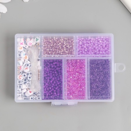 Glass 8/0 in the box "purple" beads + thread 0.8 mm 5 m 12x8.4x2.2 cm-3