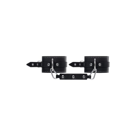 Two -layer shackles with a white line Pecado BDSM, genuine leather, black-2