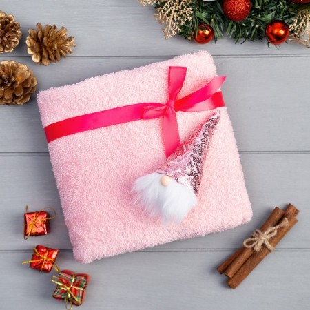 Gift towel with a toy Ethel "Dwarf" 50x90 cm, pink color, 100% cotton, 320g/m2