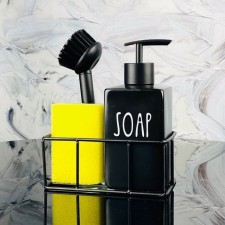 Kitchen kit Lenardi: a dispenser with a brush and a sponge, on a stand, porcelain