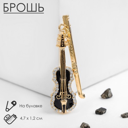 Brooch "Violin", black and white color in gold