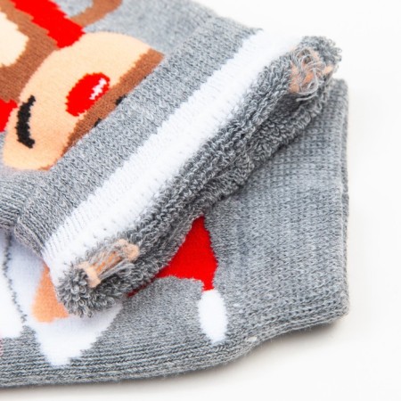 Terry socks "Santa Claus and Deer", gray color, size 23-25-2