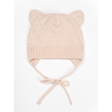 A cap on ties with ears Children's Amarobaby Pure Love Kitten, with a lining, size 46-48 cm, milk color