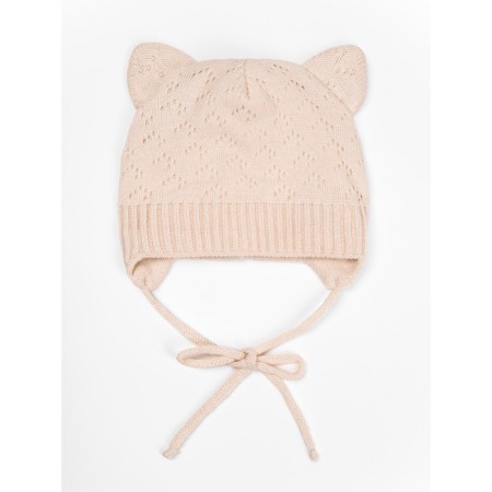 A cap on ties with ears Children's Amarobaby Pure Love Kitten, with a lining, size 46-48 cm, milk color