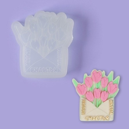 Silicone Mold for candy and chocolate "envelope with tulips", 9 × 7.5 cm, the color is transparent