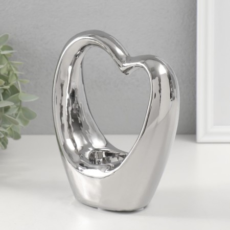 Ceramics candlestick per 1 candle "Heart" d = 4 cm silver 14.5x6x17 cm-3