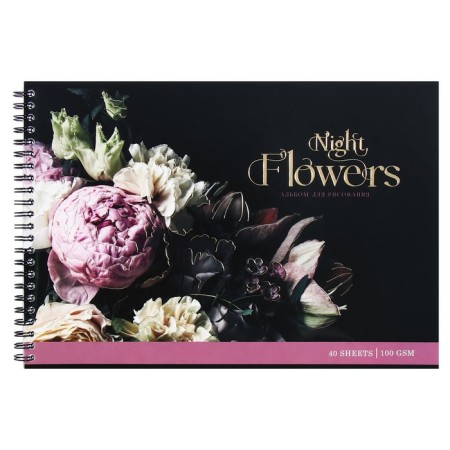 Album for drawing A4, 40 sheets on the crest Night Flowers, Cardboard Cover, Foil embossing, Offset block 100 g/m2, mix-3