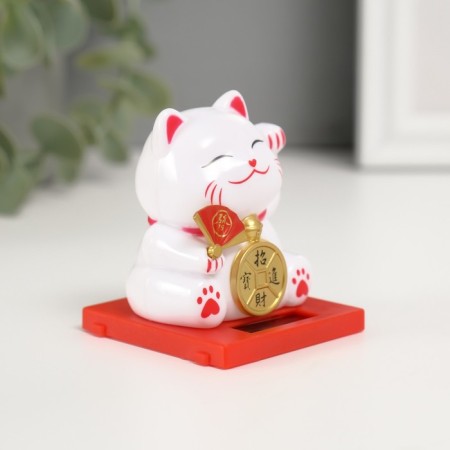 Plastic Plastic "White Mani-Neko with a fan and coin" 5x5x5 cm-4
