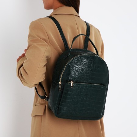 Women's backpack made of artificial leather with lightning, 1 pocket, green color-6