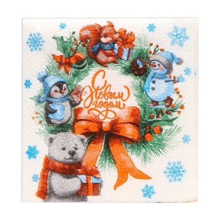 New Year's napkins my paper choice "Christmas Wreath" 1 layer, 24x24 cm, 50 pcs-1