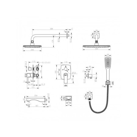 LEMARK URSUS LM7222BL bath mixer, single -leaf, tropical shower, built -in, black 90371-1