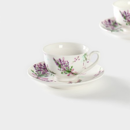 Set porcelain coffee shade "lavender", 4 items: 2 cups 80 ml, 2 saucers d = 11.6 cm, white color-2