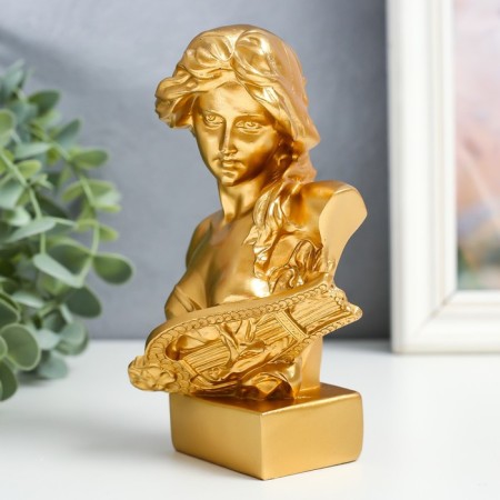Souvenir Polystone Bust "Girl with lyre" gold 6.2x9.5x15 cm-3