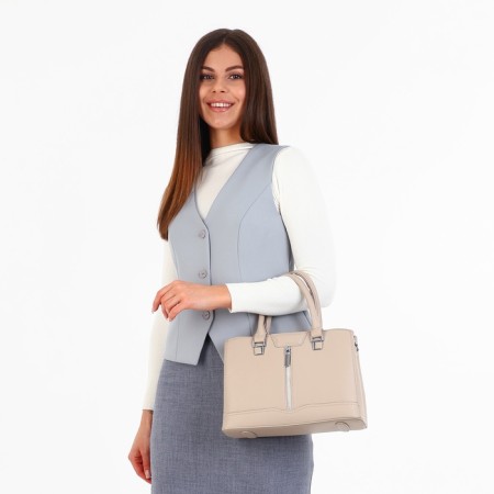 Lightning tout bag, outer pocket, long belt, light-beige color-1