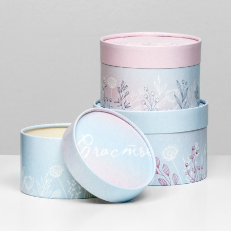 A set of hat boxes 3 in 1 "Happiness", hooked, 16 x 10, 14 x 9, 13 x 8.5 cm-1