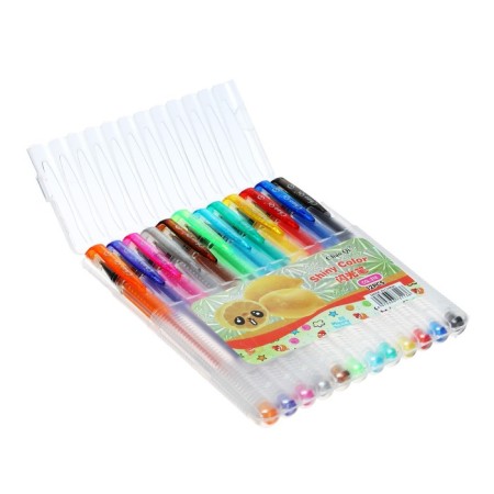 A set of gel pens, 12 colors, with sparkles, with a rubber holder, in a plastic box-17