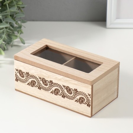 Casket Wood 2 divisions "Flower pattern" 8.8x16.2x7 cm