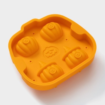 Form for ice “Pumpkin”, silicone, 4 cells, 15.4 × 14 × 4.5 cm, color orange color-4