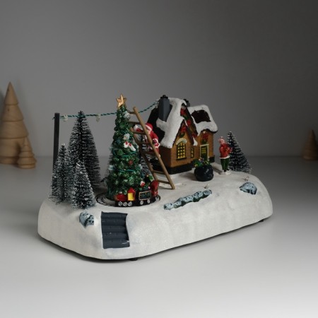Souvenir plastic light "Santa Claus decorates the Christmas tree" is spinning 26.5x16x17.5 cm-2