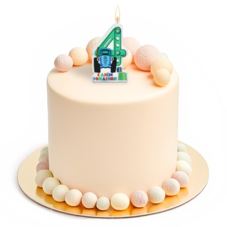Candle in cake number 4 "Happy Birthday", Blue Tractor, 8.5 × 5 cm-1