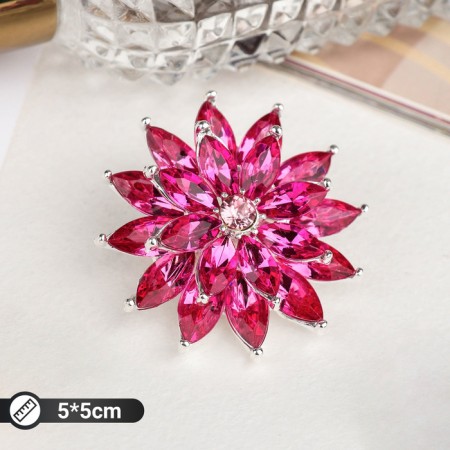 Brooch "Flower" chrysanthemum, raspberry color in silver