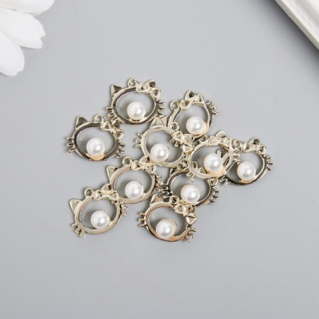 Decor for creativity metal, plastic "cat with pearls" gold 1.5x2 cm-1
