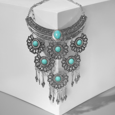 Hestia's necklace four tiers, blue color in black silver, 35 cm-1