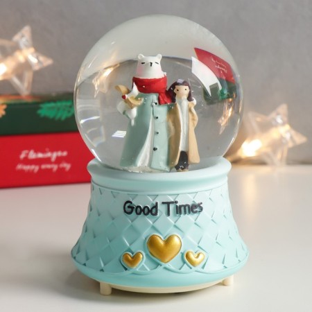 Souvenir Polystone Water Ball Light, Music "Bear and Girl" MIX 12x8x8 cm-2