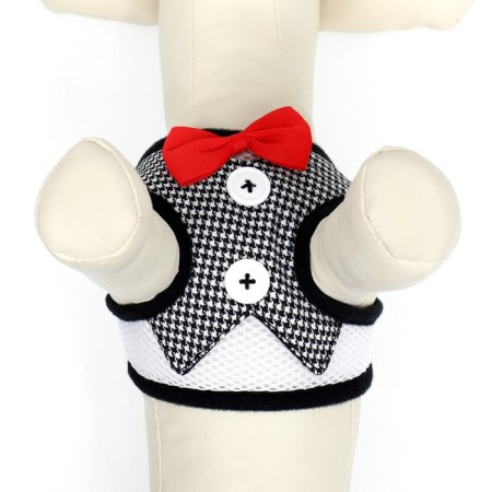 A set with a soft harness and a bow, size S, leash 120 x 1.5 cm, fire 23-42 cm, gray-5