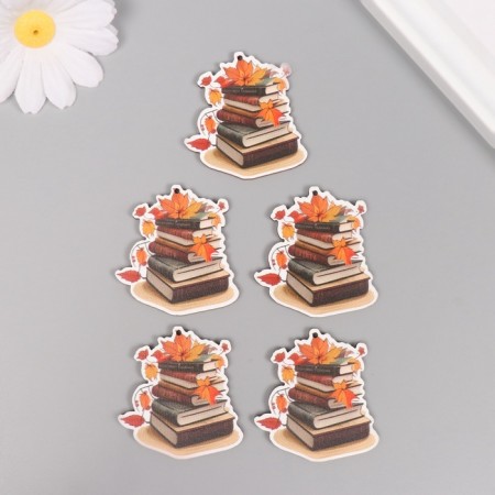 Decor for creativity wood "Stack of books with autumn leaves" 4.4x4.2x0.3 cm-2