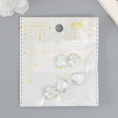 Decor for creativity metal, rhinestones "heart" white 1.6x1.4 cm-3