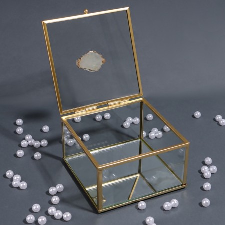 Organizer for storage "Mountains", with a lid, glass, with a mirror -bottom, 1 section, 12 × 12 × 7 cm, the color is transparent/copper-5